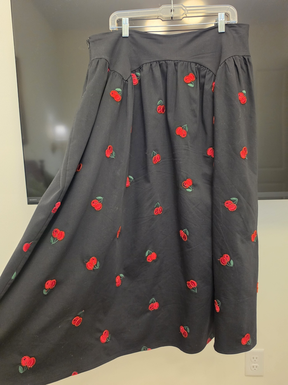 Anthropologie Avec Les Filles Black Skirt with Red Cherry Embroidery - Picture 5 of 5